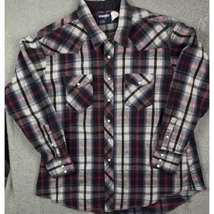 Wrangler Mens White Pink Thick Heavy Plaid Pearl Snap Western Shirt X-Long Tails